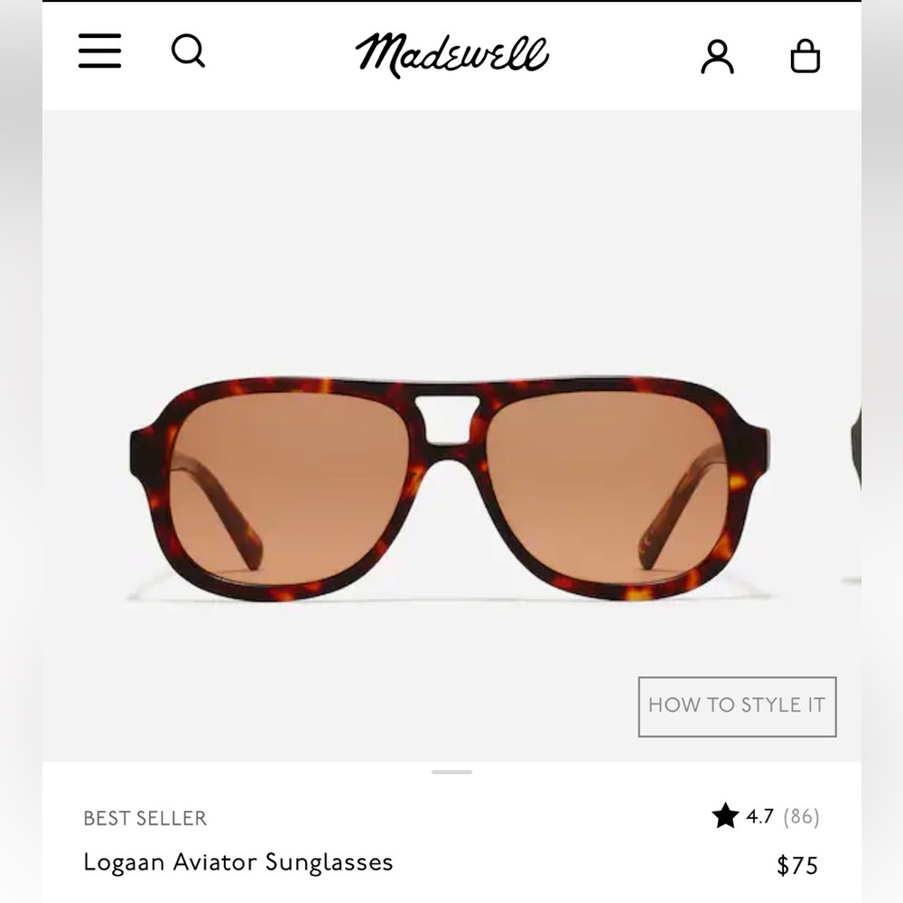 Madewell Logaan Aviator Sunglasses - Dark Tortoise- NEW